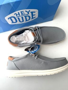 HEY DUDE New $75 Mens 13 Gray Paul Canvas Slip On Dude Grip Casual Shoes Box 106